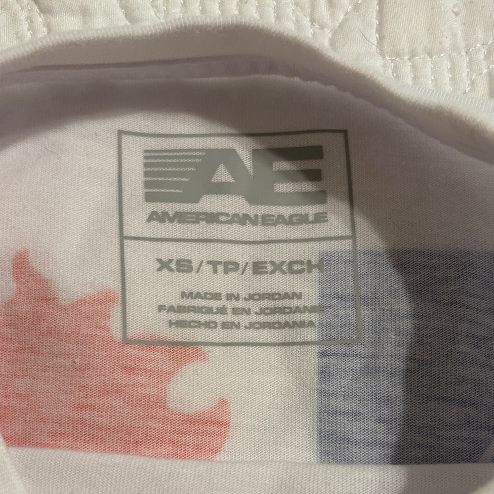 American Eagle Outfitters White T-Shirt with Light Blue Logo - Picture 2 of 4